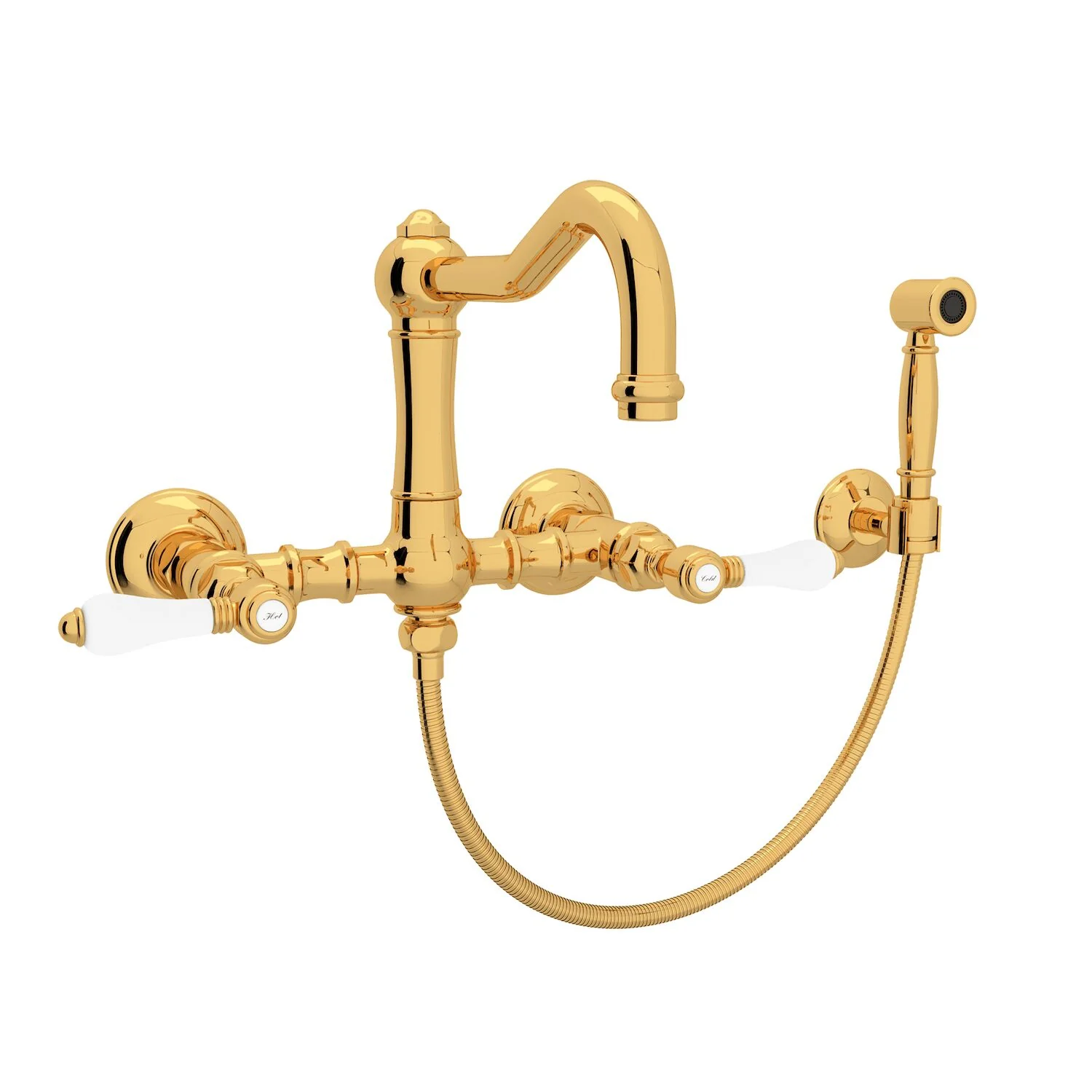 ACQUI® WALL MOUNT BRIDGE KITCHEN FAUCET WITH SIDESPRAY AND COLUMN SPOUT (PORCELAIN LEVER HANDLE) - Image 2