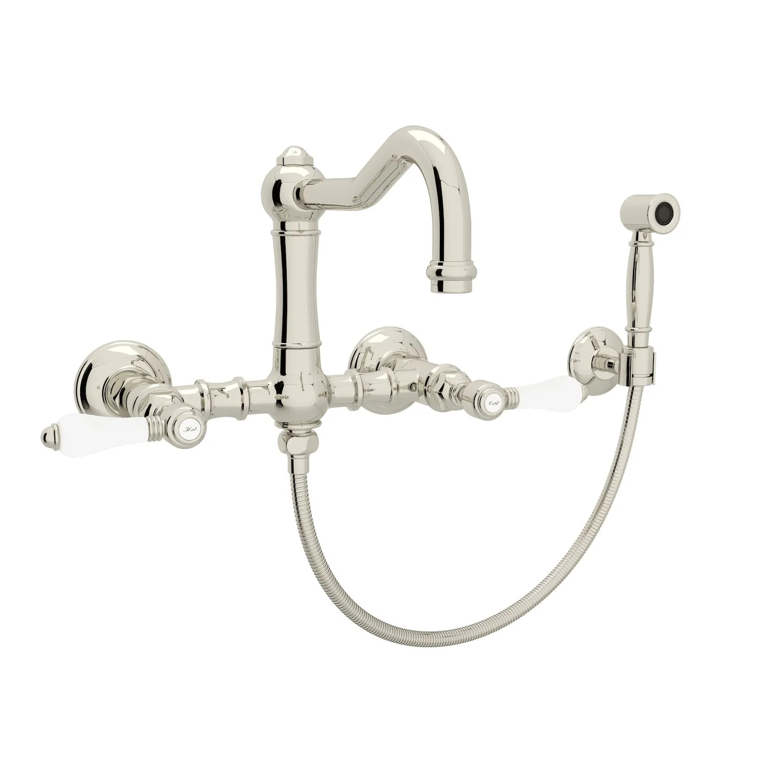 ACQUI® WALL MOUNT BRIDGE KITCHEN FAUCET WITH SIDESPRAY AND COLUMN SPOUT (PORCELAIN LEVER HANDLE) - Image 3