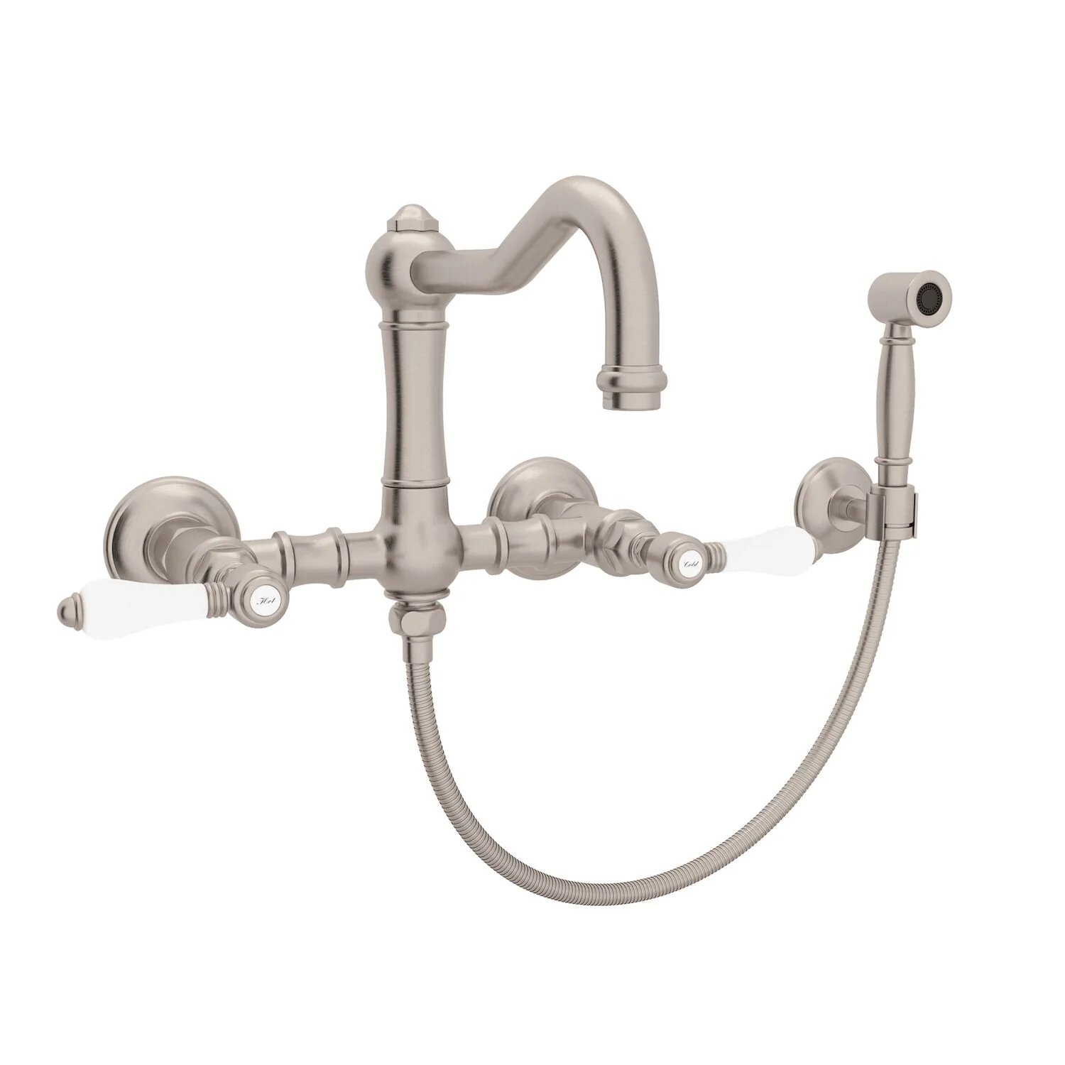 ACQUI® WALL MOUNT BRIDGE KITCHEN FAUCET WITH SIDESPRAY AND COLUMN SPOUT (PORCELAIN LEVER HANDLE) - Image 4