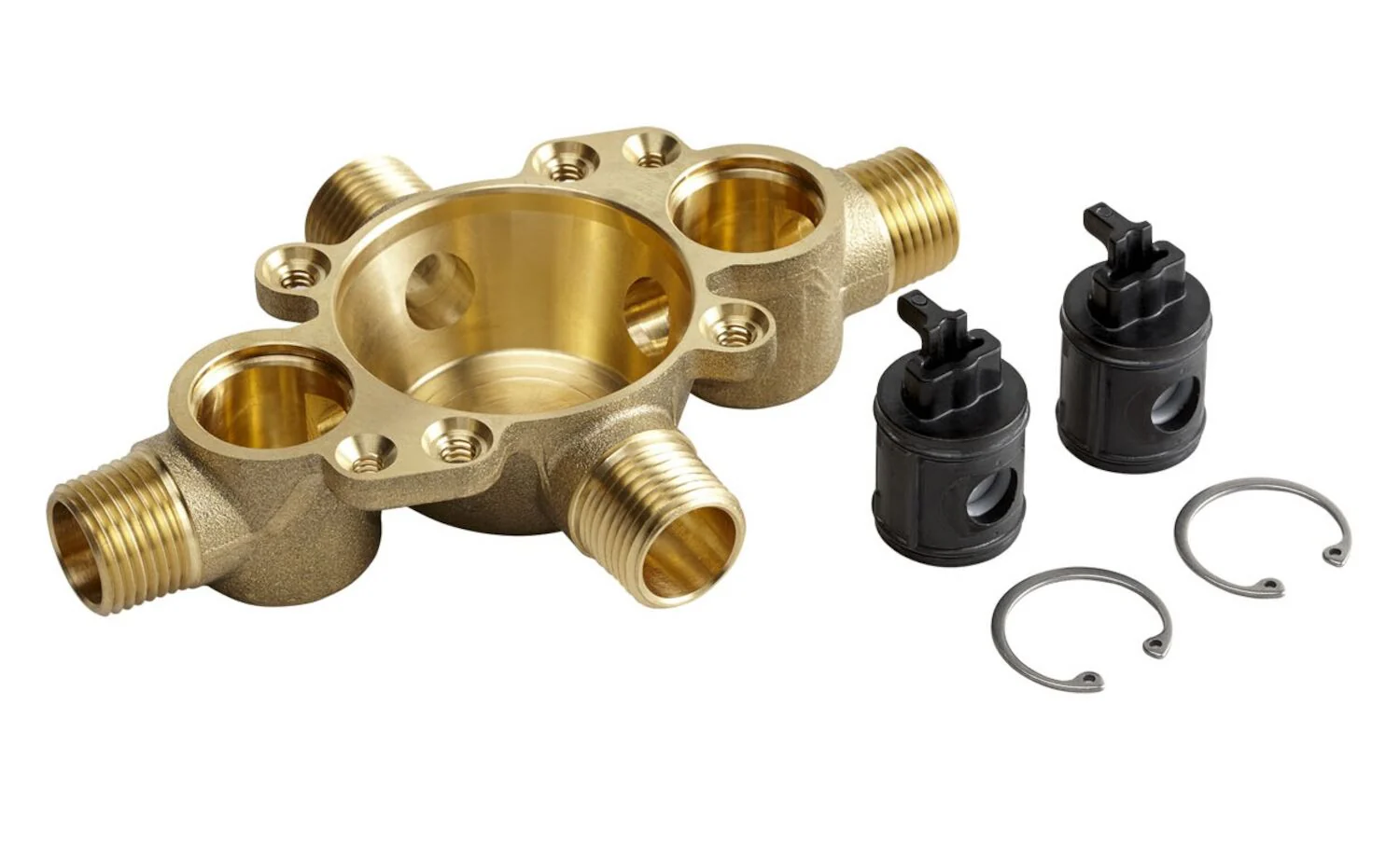 RITE-TEMP® PRESSURE-BALANCING VALVE BODY AND CARTRIDGE KIT WITH SERVICE STOPS