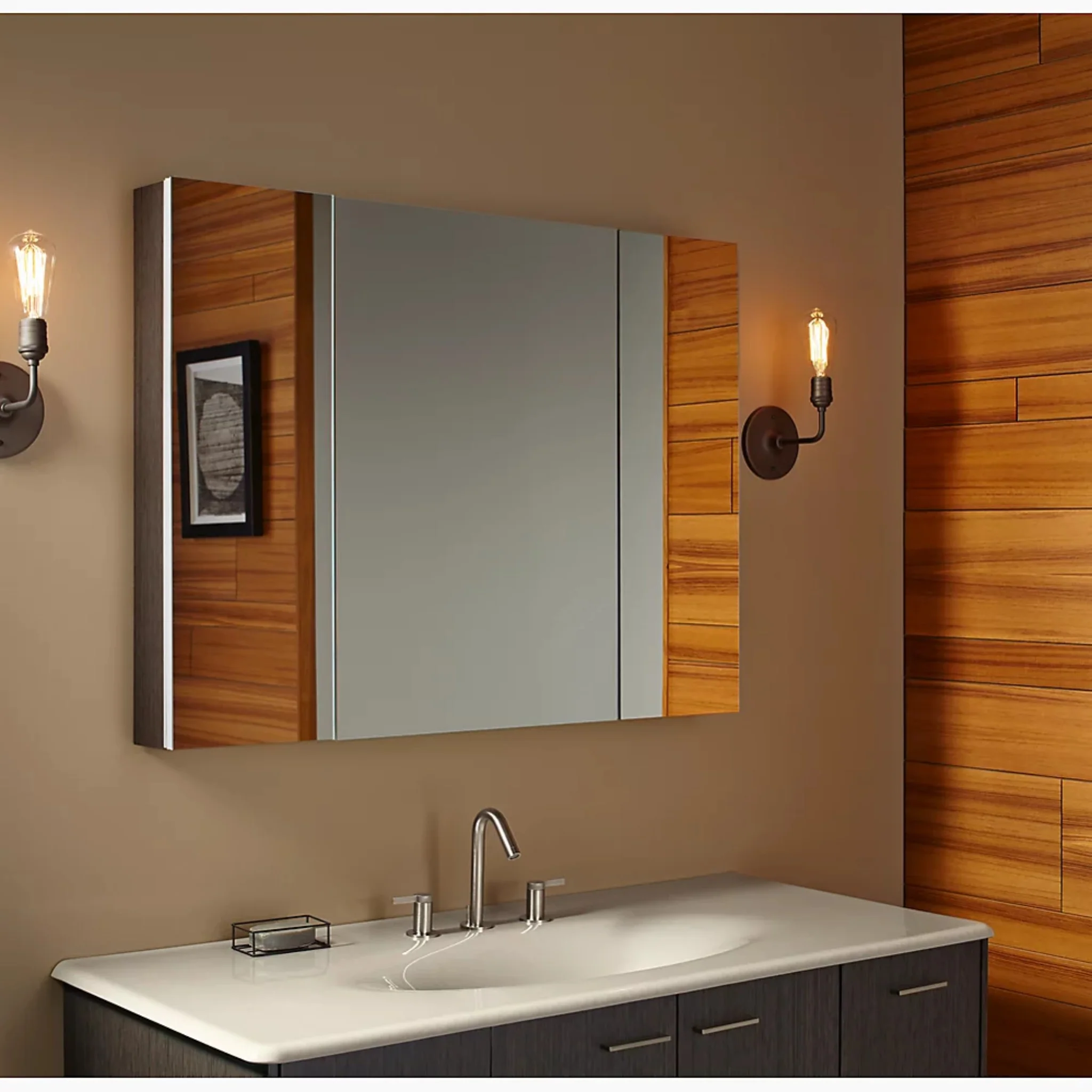VERDERA 40 X 30 INCHES SLOW-CLOSE THREE-DOOR MIRRORED MEDICINE CABINET - Image 2